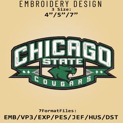 NCAA Chicago State Cougars Logo, Embroidery design, Cougars NCAA, Embroidery Files, Machine Embroider Pattern