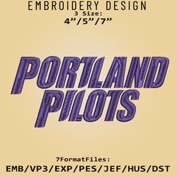 NCAA Portland Pilots Logo, Embroidery design, NCAA Portland Pilots, Embroidery Files, Machine Embroider Pattern