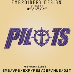 Portland Pilots Logo NCAA, Embroidery design, Portland Pilots NCAA, Embroidery Files, Machine Embroider Pattern