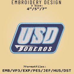 NCAA San Diego Toreros Logo, Embroidery design, San Diego Toreros NCAA, Embroidery Files, Machine Embroider Pattern