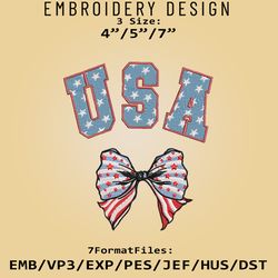 Coquette USA, American Flag, 4th of July, USA, Independence day, Embroidery Files, Machine Embroider Pattern