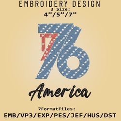 1776 America, 76 American, 4th of July, USA, Independence day, Embroidery Files, Machine Embroider Pattern