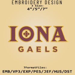 NCAA Iona Gaels Logo, Embroidery design, NCAA Iona Gaels, Embroidery Files, Machine Embroider Pattern