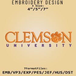 NCAA Clemson Tigers Logo, Embroidery design, Clemson Tigers NCAA, Embroidery Files, Machine Embroider Pattern