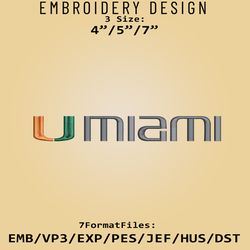 Miami Hurricanes Logo NCAA, Embroidery design, Miami Hurricanes NCAA, Embroidery Files, Machine Embroider Pattern