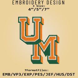 Miami Hurricanes NCAA Logo, Embroidery design, NCAA Miami Hurricanes, Embroidery Files, Machine Embroider Pattern