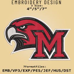 NCAA Miami (OH) RedHawks Logo, Embroidery design, NCAA Miami (OH) RedHawks, Embroidery Files, Machine Embroider Pattern