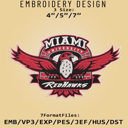 Miami RedHawks NCAA Logo, NCAA Embroidery design, Miami RedHawks, Embroidery Files, Machine Embroider Pattern