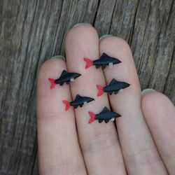 Miniature Red-tailed black shark 5 pcs, tiny fish for diorama, resin art or dollhouse aquarium