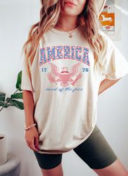 USA shirt, Summer BBQ t-shirt, Red White and Blue, America Tee, Land Of Free, Women's 4th of July, Fourth of July Shirt