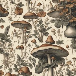 Magic Mushrooms Vintage Illustration Pattern Tileable Repeating Pattern