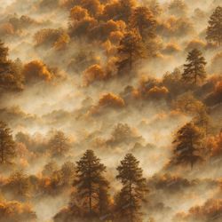 Mountain Forest on Autumn Morning Pattern Tileable Repeating Pattern