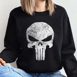 Marvel Punisher Skull Symbol Distressed Skull Logo T-Shirt, Marvel Fan Gift Shirt, Marvel Series Shirt Unisex Adult T-sh