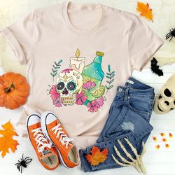Dia los Muertos Shirt, Cinco De Mayo Floral Sugar Skull t-shirt, Latina Shirt Day of the Dead, Womens Graphic Tee, Bests