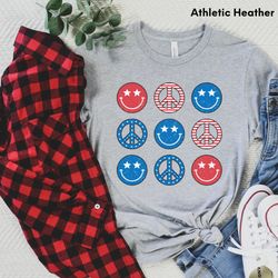 Peace symbol and smiley shirt,4th of July tee,Retrofourth shirt,America Patriotic Shirt,Distressed Independence Day Shir