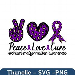Chiari Malformation Awareness Svg Png, Peace Love Cure Svg, Chiari Support Svg, Purple Ribbon Svg Cricut Cut File