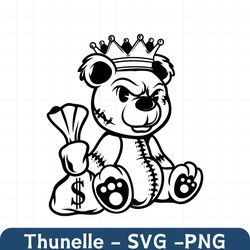 teddy bear king money bag svg file | scar face bandage rich savage hip hop gangster | png dxf jpg eps file for cricut si