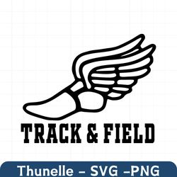 Sports Clipart: Black Winged Running Shoe Outline from Mercury / Hermes with Words 'Track & Field' Type Events  Digital