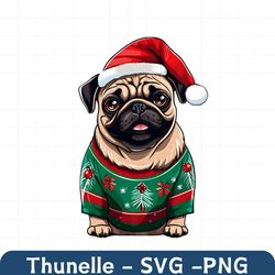 Pug Christmas Lights Funny Dog PNG Download File