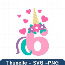 Cute Sixth Birthday Unicorn SVG
