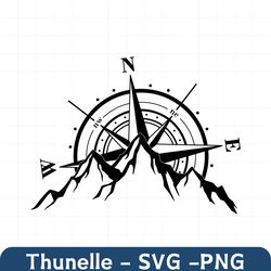 Compass Rose with Mountains Range Adventure Svg Files for Cricut, Travel Svg, Nautical Svg, Wanderlust Svg Png Dxf Files