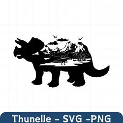Triceratops Dinosaur Scene SVG | Dinosaurs SVG | Dino Jurassic Prehistoric Animals | Cricut Silhouette Clipart Vector Di