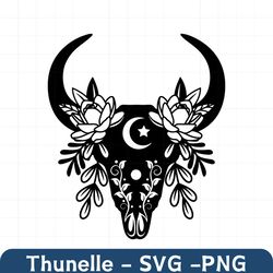 Cow Skull Floral Svg | Cow Skull with Flowers SVG file | Boho Svg | Cow Skull Svg | longhorn skull svg | Cow Skull Flora