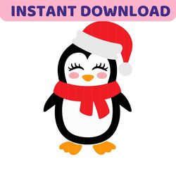 Christmas Penguin Svg, Cute Penguin Svg, Kids Cut Files, Santa Hat Svg, Girls Holiday Svg, Dxf, Eps, Png, Winter Clipart