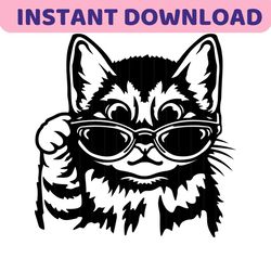 Cool Cat With Sunglasses SVG | Cute Animal Drawing Vinyl Stencil Graphics | Cricut Cut File Silhouette Clipart Vector