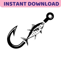 Tuna fish Svg, Fish Hook Svg, Bass Fish Svg, Fisherman Svg. Vector Cut file for Cricut, Silhouette, Pdf Png Eps Dxf, Dec