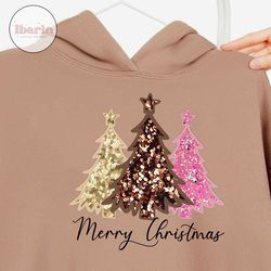 Christmas Tree Glitter PNG File, Merry Christmas Tree PNG Download, Faux Embroidery File, Faux Sequins Glitter Christmas