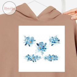 watercolor floral clipart, blue floral clipart, Set of watercolor blue floral flower clipart,Individual PNG files, watercolor rose clipart