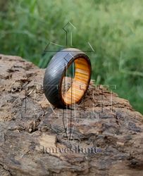 A Gift of Distinction: Handmade Damascus Steel and Wood Inlay Ring A Ring of Timeless Beauty Gift for her, wedding ring