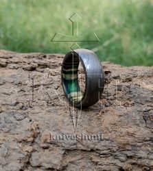 A Gift of Distinction Handmade Damascus Steel and Wood Inlay Ring A Ring of Timeless Beauty Gift for her, wedding ring