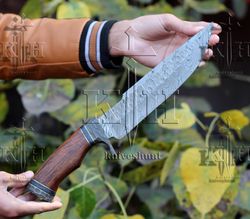 Premium 17-Inch Damascus Steel Hunting Knife with Rosewood Handle - Handcrafted Excellence for Outdoor Enthusiasts
