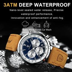 Luxury Man Watch High Quality Waterproof Chronograph Luminous Men's Wristwatch Leather Men Quartz Watches Casual Clock