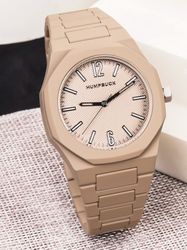 Beige Polycarbonate soft touch coating feel strap, Luminous material production process, Stylish and Simple Watch
