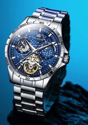 Men's Watches Waterproof Multifunctional Luminous Fully Automatic Mechanical Watch Moon Phase Starry Disk