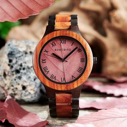 Lady Wooden Watch with Genuine Leaf, Natural Handmade Watches, Wooden Gift for Anniversary, 45mm Stylish Watch