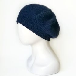 Hand-Knit Alpaca Wool Women's Beret in Deep Blue - Luxuriously Warm and Stylish Crafted with Care from Soft Alpaca Yarn.