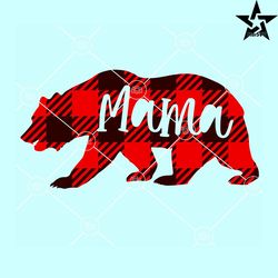 Mama bear red buffalo plaid pattern svg, Mama Bear Christmas Design svg, Christmas Bear svg