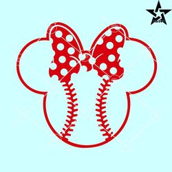 Minnie Baseball SVG, Baseball Minnie ears SVG, Minnie head baseball SVG