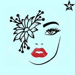 Pretty woman face with flowers SVG, floral girl svg, flower woman svg