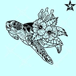 Sea Turtle with flowers SVG, Floral Turtle SVG, mandala sea turtle SVG