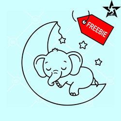 sleeping baby elephant svg free, baby elephant on moon svg, baby elephant svg free