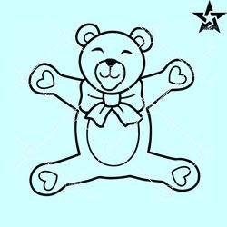 teddy bear with bow svg, teddy bear clipart vg, bear outline svg, cute bear svg, teddy bear svg