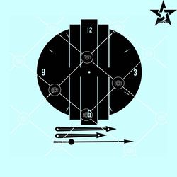 Wall clock silhouette with clock hands svg, Clock Face Template svg, Clock Face vector svg