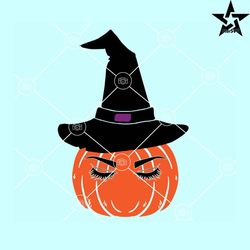 witch hat pumpkin svg, pumpkin face with witch hat svg, halloween svg