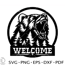 bear welcome sign svg, grizzly bear svg, wild animals svg