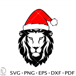 lion with santa hat svg, christmas hat svg, animal christmas